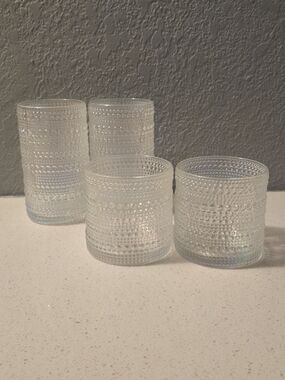 Clear Iridescent Textured Glass Drink Cups- Set of 4